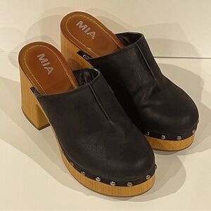 MIA Novi Black Studded Platform Clog 8.5 Mule Wooden Block Chunky Heel Y2k Boho